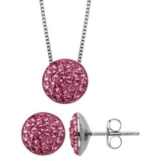 Womens Sterling Silver Pave Necklace and Earrings Set   Silver/Pink