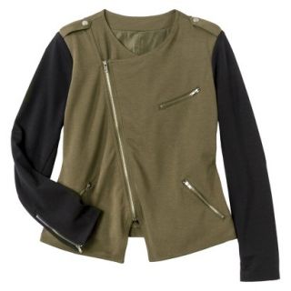 Merona Womens Plus Size Long Sleeve Moto Jacket   Green/Black 1