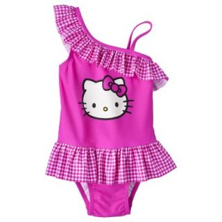 Hello Kitty Toddler Girls Asymmetrical 1 Piece Swimsuit   Pink 3T