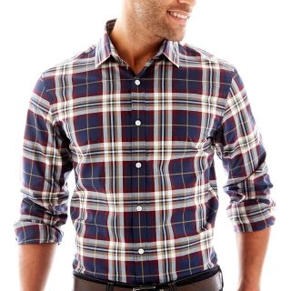 CLAIBORNE Long Sleeve Button Front Shirt, Peacoat Cbo, Mens