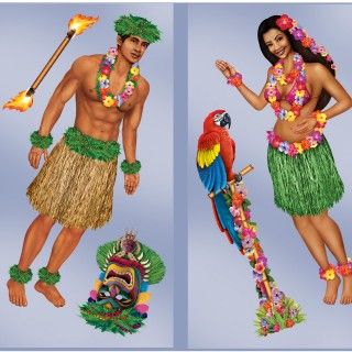 5 Hula Girl Polynesian Guy Wall Add Ons