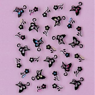 3D Design Black Butterfly Pattern Rhinestone Nail Art Stickers