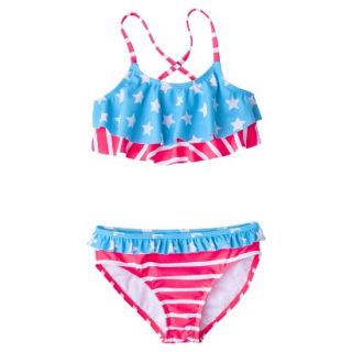 Girls 2 Piece Stars and Stripes Bikini Swimsuit Set   Blue/Red L