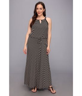 Calvin Klein Plus Size Stripe Keyhle Maxi Rayon Spandex Dress Womens Dress (Black)