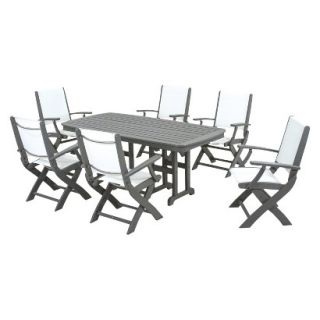 Polywood Coastal 7 Piece Sling Dining Furniture Set   Grey/White
