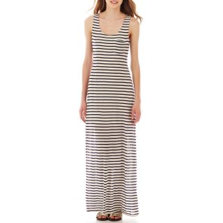 LOVE REIGNS As U Wish Sleeveless Side Slit Pinstripe Maxi Dress, Oat/navy