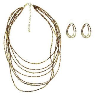 Womens Multi Strand Fashion Necklace and Earring Set   Brown