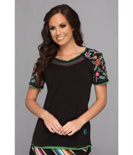 Double D Ranchwear Nichos Floral Tee Womens Short Sleeve Pullover (Black)