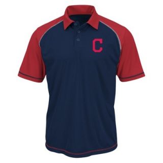 MLB Mens Cleveland Indians Synthetic Polo T Shirt   Navy/Red (S)