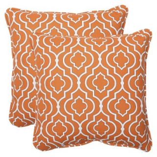 Outdoor 2 Piece Square Throw Pillow Set   Orange/White Starlet
