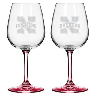 Boelter Brands NCAA 2 Pack Nebraska Cornhuskers Satin Etch Wine Glass   12 oz