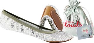 Womens Fit In Clouds Sequin Foldup Shoes   Silver Sequin Slip on Shoes