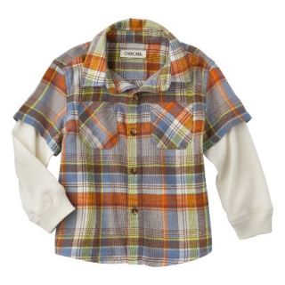 Cherokee Infant Toddler Boys 2 Fer Button Down Flannel Shirt   Orange 4T