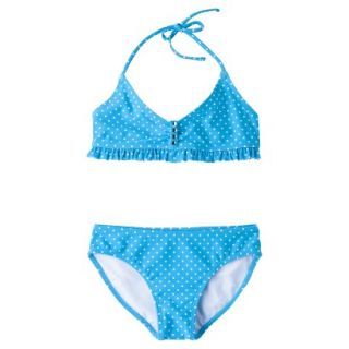 Girls 2 Piece Polka Dot Halter Bikini Swimsuit Set   Blue S