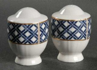 Ralph Lauren Lattice Salt & Pepper Set, Fine China Dinnerware   Blue Trellis Rim