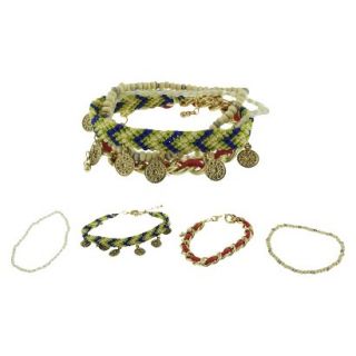 Womens Four Piece Woven/Stretch Friendship Bracelets with Textured Circle