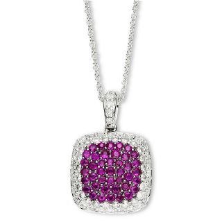 Closeout EFFY Ruby and Diamond Square Pendant, Wg (White Gold), Womens