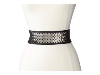 Calvin Klein Polished Nickel Stack Studs w/ Linen Stretch Womens Belts (Black)
