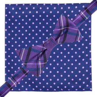 City of London Mens Bow Tie and Pocket Square Set   Blue and Purple