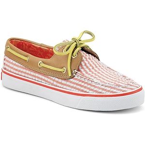 Sperry Top Sider Womens Bahama 2 Eye Hot Coral Seersucker Sand Shoes, Size 9.5 M   9266297