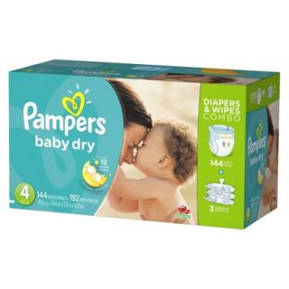 Pampers Baby Dry Diapers & Sensitive Wipes Combo Pack Size 4 (144 Count),