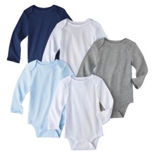 Circo Infant Boys 5 Pack Long sleeve Bodysuit   White/Blue/Grey NB