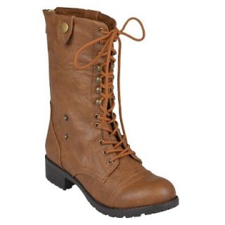 Womens Bamboo By Journee Fold Over Combat Boots   Camel 9