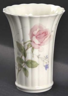 Mikasa April Rose 4 Vase, Fine China Dinnerware   Bone,Embossed,Pink Rose,Blue