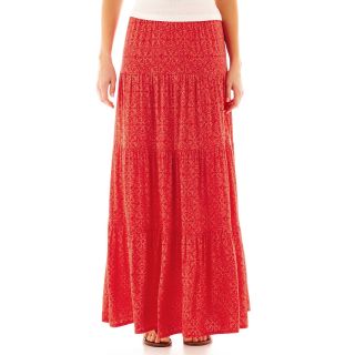 St. Johns Bay Pleated Long Knit Skirt, Orlando Blu Prt