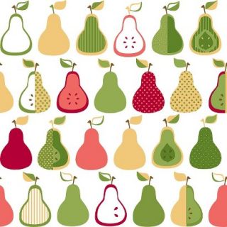 Kitchen Pears Wallpaper   Green/Yellow/Coral