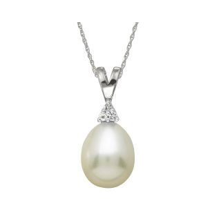 Certified Sofia Cultured Freshwater Pearl & Sapphire 14K White Gold Pendant,