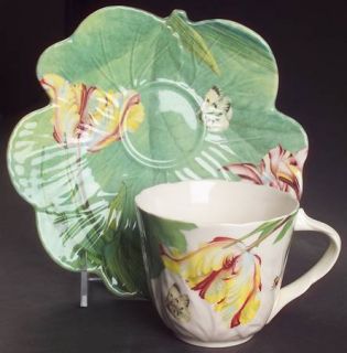Spode Floral Haven Flat Cup & Saucer Set, Fine China Dinnerware   Imperialware,