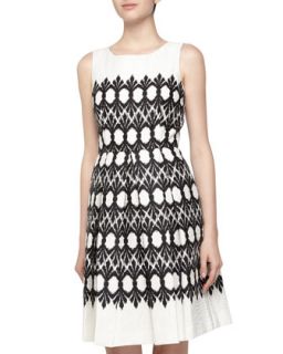 Sleeveless Fit And Flare Pattern Poplin Dress, Black/White