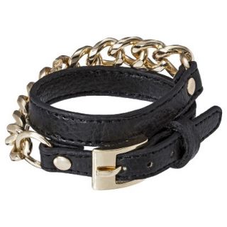 Faux Leather Bracelet with Chain Link   Gold/Black