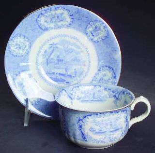 Ridgway (Ridgways) Oriental (Blue, Gold Trim) Flat Cup & Saucer Set, Fine China