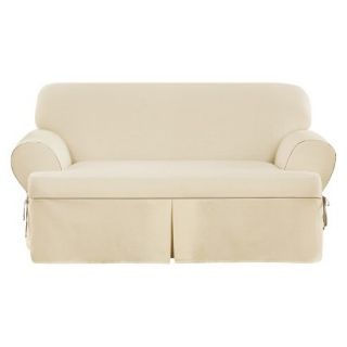 Sure Fit Corded Canvas T   Loveseat Slipcover   Natural