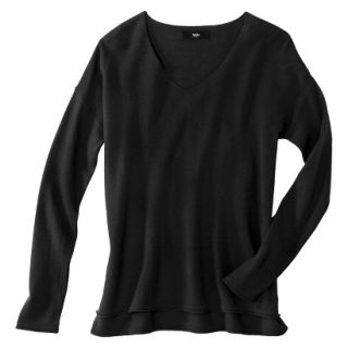 Mossimo Petites Long Sleeve V Neck Pullover Sweater   Black LP
