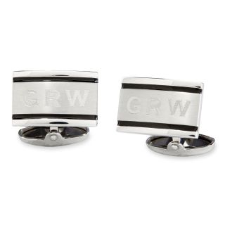 Personalized Brushed Stainless Steel Cuff Links, Black/Silver, Mens