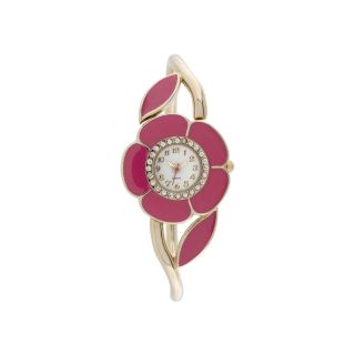 Womens Flower Case Closed Bangle Bracelet Watch, Pink