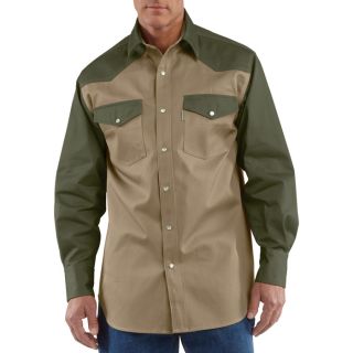 Carhartt Ironwood Snap Front Twill Work Shirt   Khaki/Moss, Large, Model S209