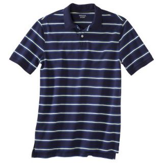Mens Classic Fit Stripe Polo Shirt Dark Blue White XL