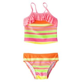 Circo Infant Toddler Girls 2 Piece Striped Tankini Swimsuit   Pink 9 M