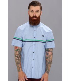 Fred Perry Tipped Two Tone Shirt Mens Short Sleeve Button Up (Blue)