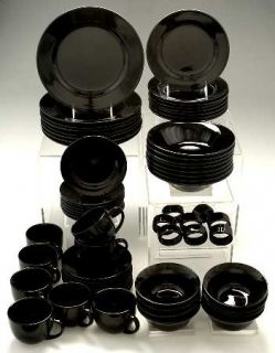  Chateau Black 64 Piece Set, Fine China Dinnerware   All Black,Stoneware