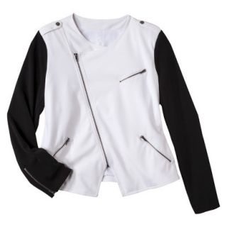 Merona Womens Plus Size Long Sleeve Moto Jacket   Black/White 2