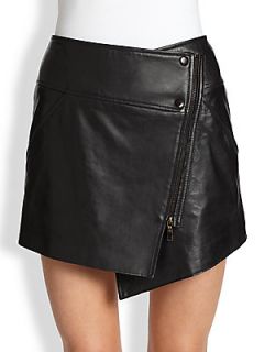 Rachel Zoe Bowery Leather Asymmetrical Wrap Skirt   Black