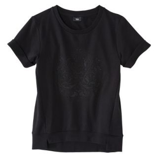 Mossimo Womens Short Sleeve Embroidered Sweatshirt   Black XXL