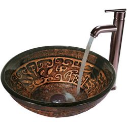 Vigo Golden Greek Glass Vessel Sink And Single handle Faucet Set In Oil rubbed Bronze