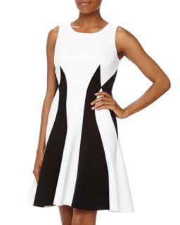 Pique Knit Contrast Fit And Flare Dress, Black/White