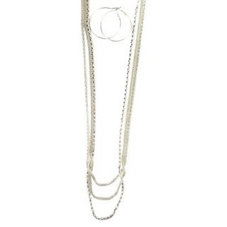 Multi Chains Necklace with Large Hoop Earrings   Silver